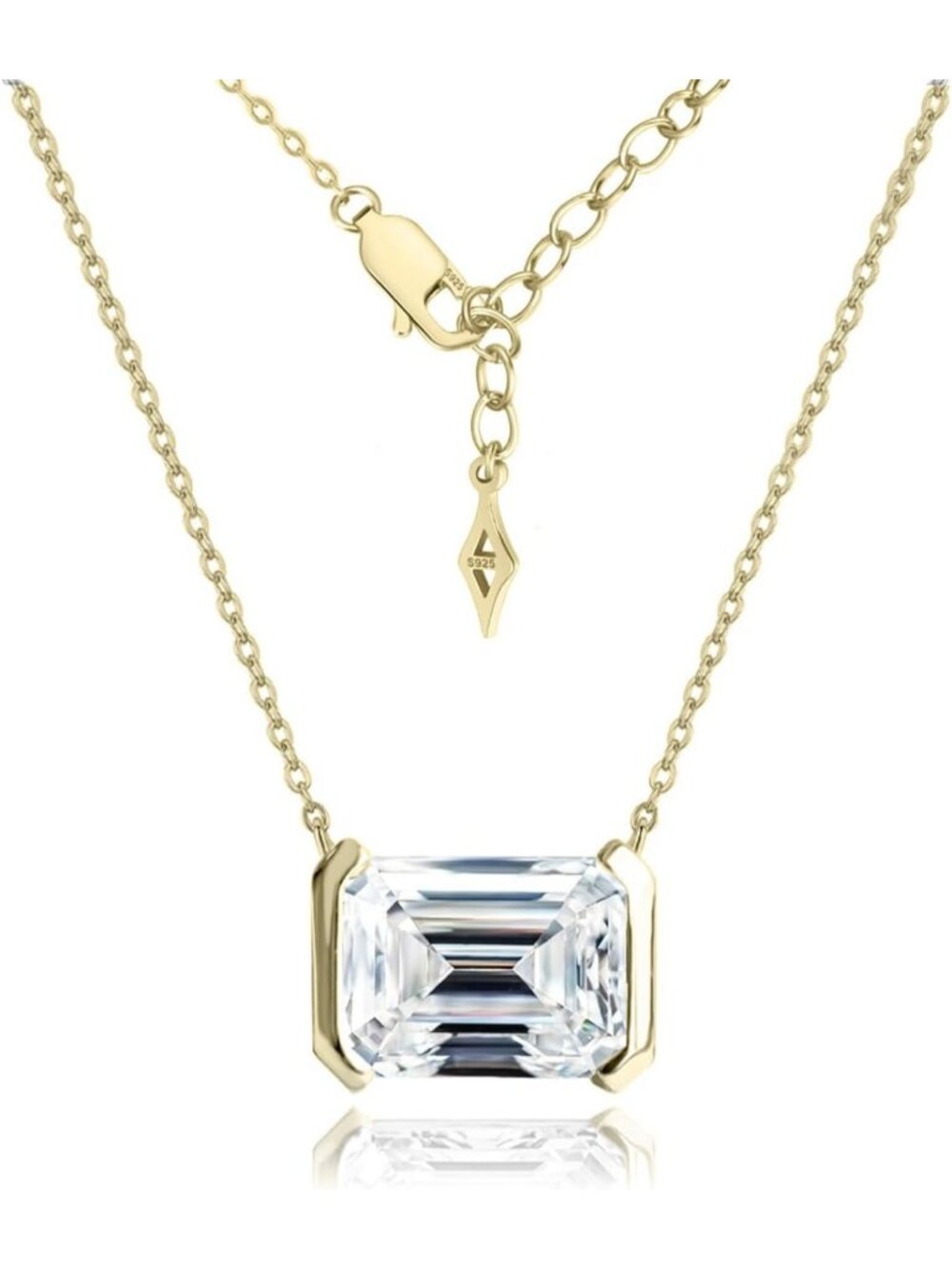 Stunning Flame Sterling Silver Emerald Cut CZ Pendant Necklace - Elegant Jewelry